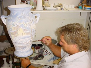 Vaso farmacia paesaggio invernale